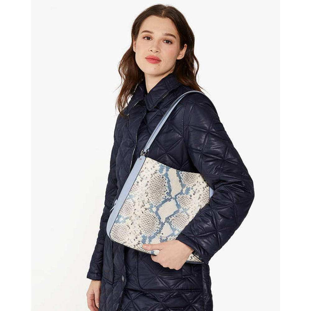 NWT Kate Spade Leila Snake Blue & Tan Medium Triple Pocket Shoulder Bag New - Picture 3 of 8